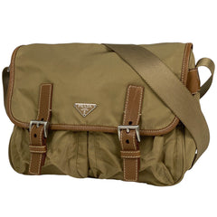 プラダ ロゴプレート ショルダーバッグ 斜め掛け ショルダーバッグ ナイロン ベージュ レディース 【中古】brbag