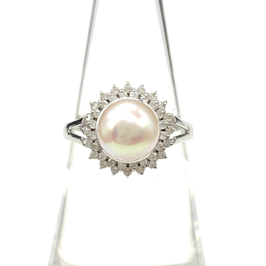 パール デザインリング プラチナ 指輪 メレダイヤ 真珠 リング 12.5号 Pt900 パール ダイヤモンド レディース 【中古】nbjwl