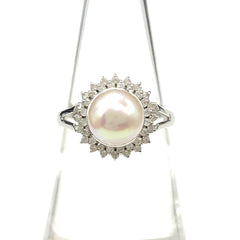 パール デザインリング プラチナ 指輪 メレダイヤ 真珠 リング 12.5号 Pt900 パール ダイヤモンド レディース 【中古】nbjwl