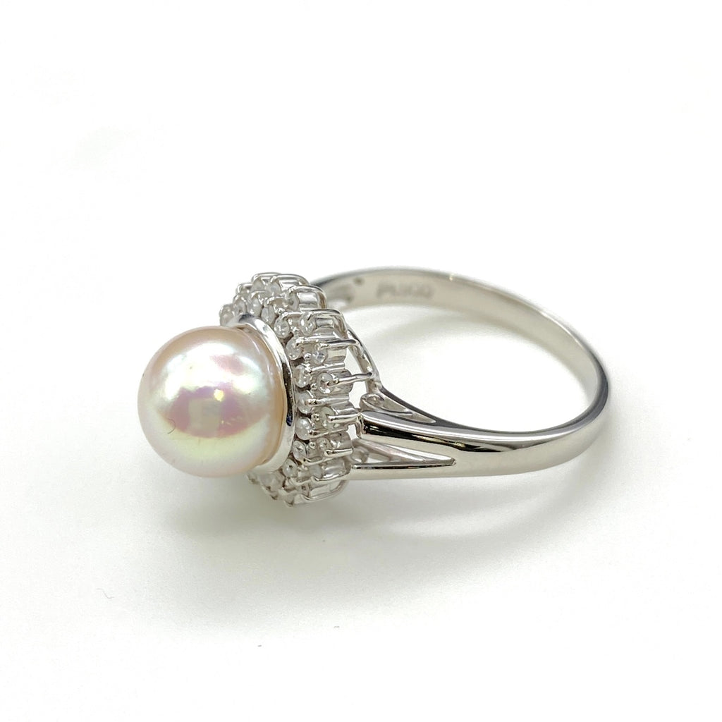 パール デザインリング プラチナ 指輪 メレダイヤ 真珠 リング 12.5号 Pt900 パール ダイヤモンド レディース 【中古】nbjwl