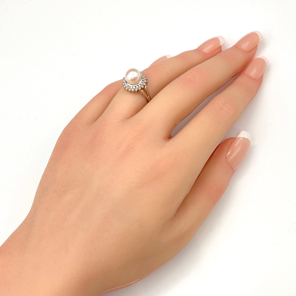 パール デザインリング プラチナ 指輪 メレダイヤ 真珠 リング 12.5号 Pt900 パール ダイヤモンド レディース 【中古】nbjwl