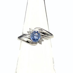 サファイア デザインリング プラチナ 指輪 メレダイヤ リング 11号 Pt850 サファイア ダイヤモンド レディース 【中古】nbjwl