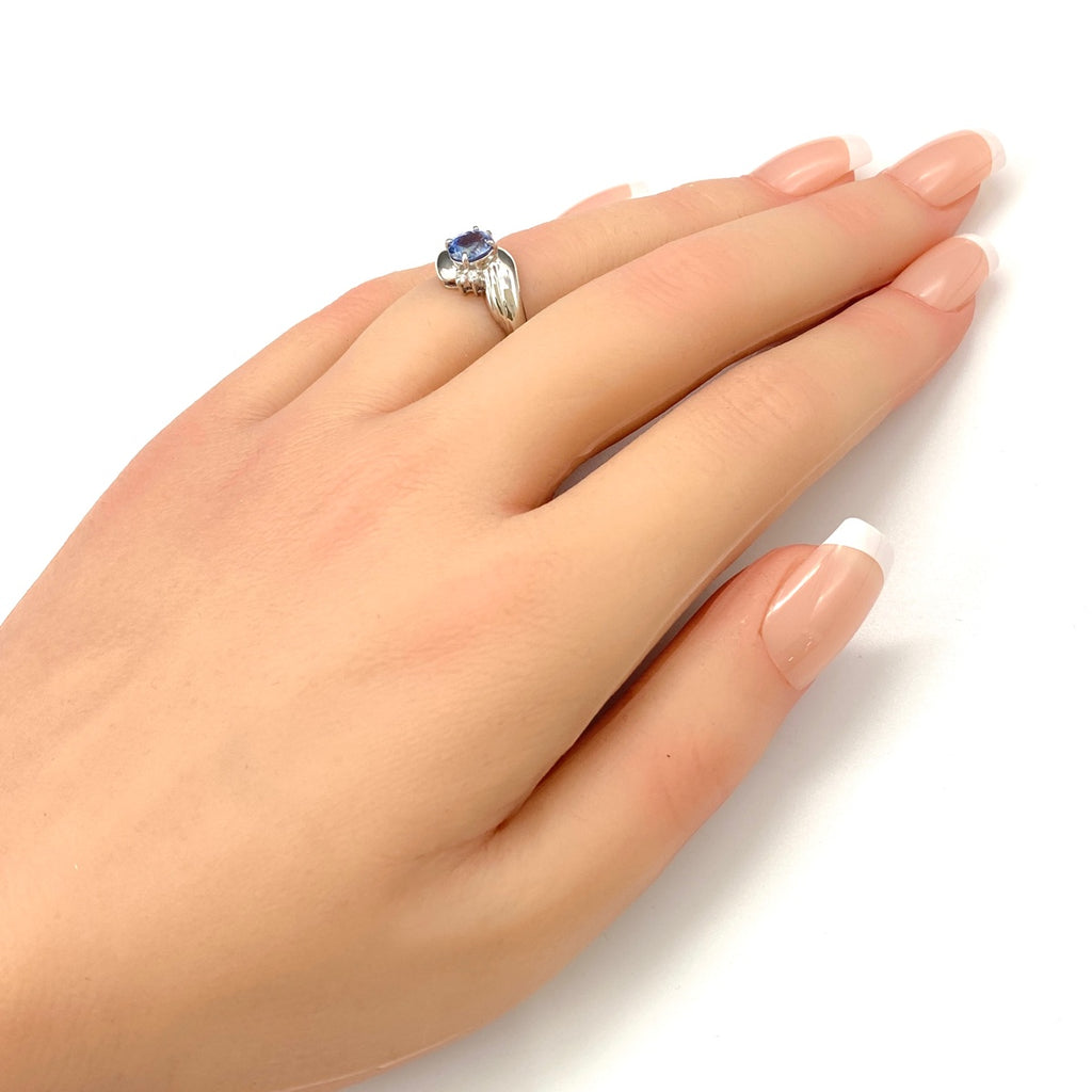 サファイア デザインリング プラチナ 指輪 メレダイヤ リング 11号 Pt850 サファイア ダイヤモンド レディース 【中古】nbjwl