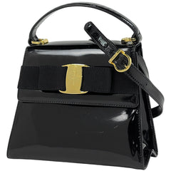サルヴァトーレフェラガモ ヴァラリボン ハンドバッグ 2WAY ショルダーバッグ エナメル ハンドバッグ パテントレザー ブラック レディース 【中古】brbag