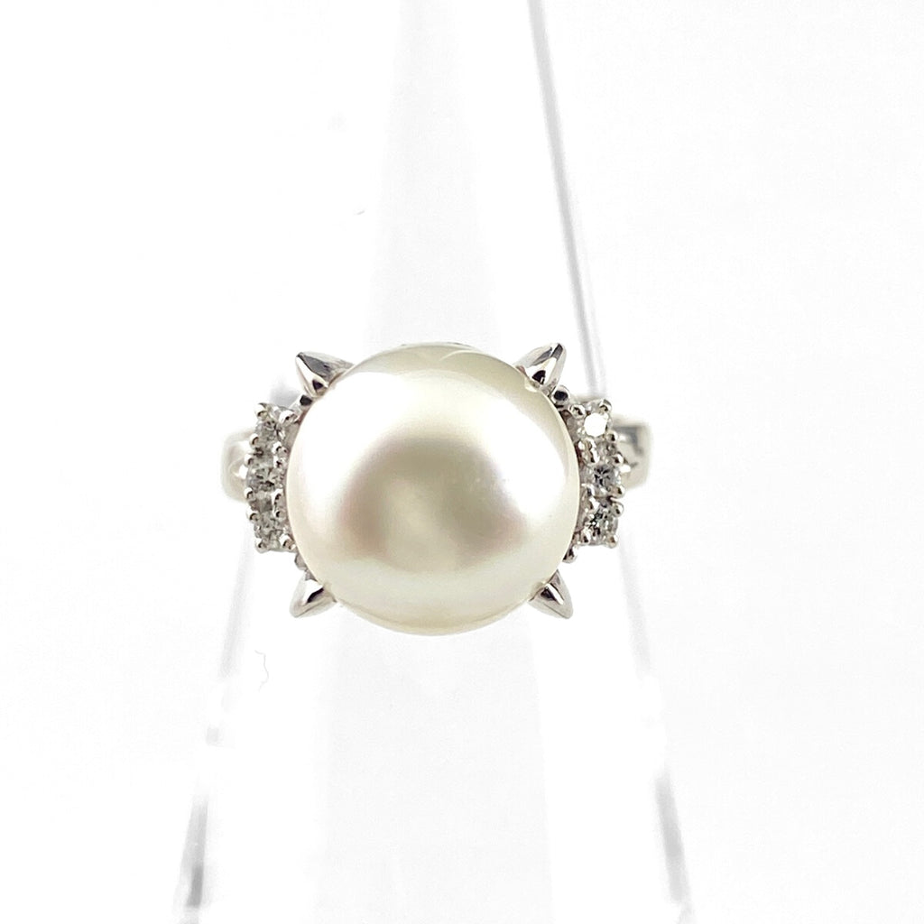 パール デザインリング プラチナ 指輪 メレダイヤ 真珠 リング 10号 Pt900 パール ダイヤモンド レディース 【中古】nbjwl