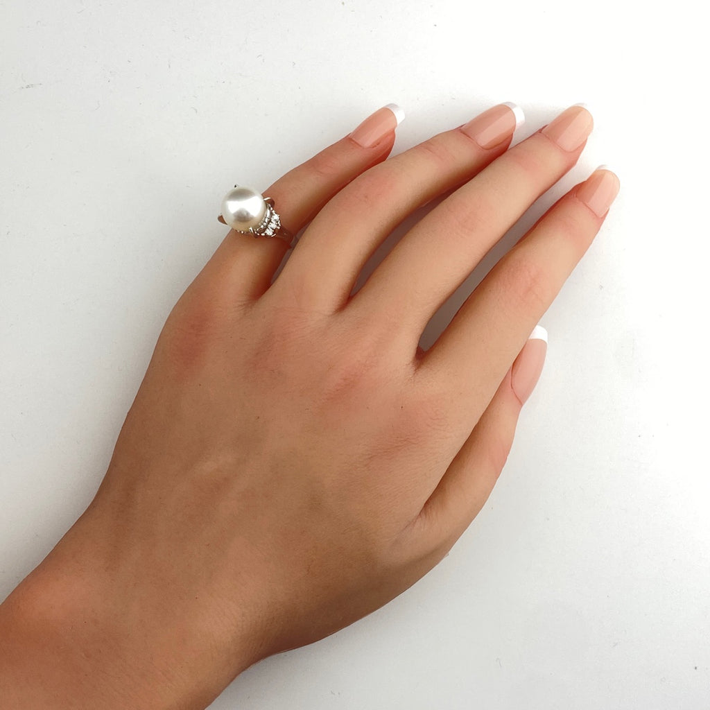 パール デザインリング プラチナ 指輪 メレダイヤ 真珠 リング 10号 Pt900 パール ダイヤモンド レディース 【中古】nbjwl