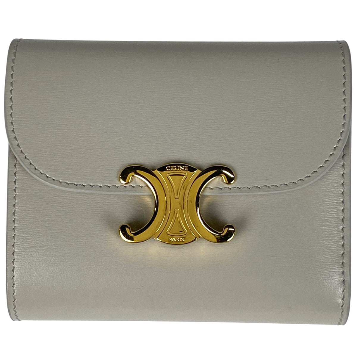 セリーヌ トリオンフ スモールフラップ 財布　三つ折り ベージュ レザー バイセル公式】セリーヌ トリオンフ スモール フラップ