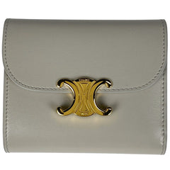 セリーヌ トリオンフ スモール フラップ ウォレット 札入れ 小銭入れ 三つ折り財布 レザー グレージュ レディース 【中古】brbag