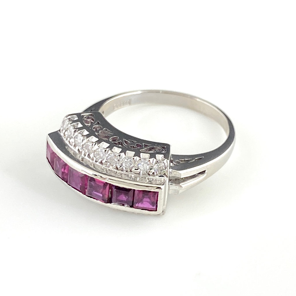 ルビー デザインリング プラチナ 指輪 メレダイヤ リング 13号 Pt900 ルビー ダイヤモンド レディース 【中古】nbjwl