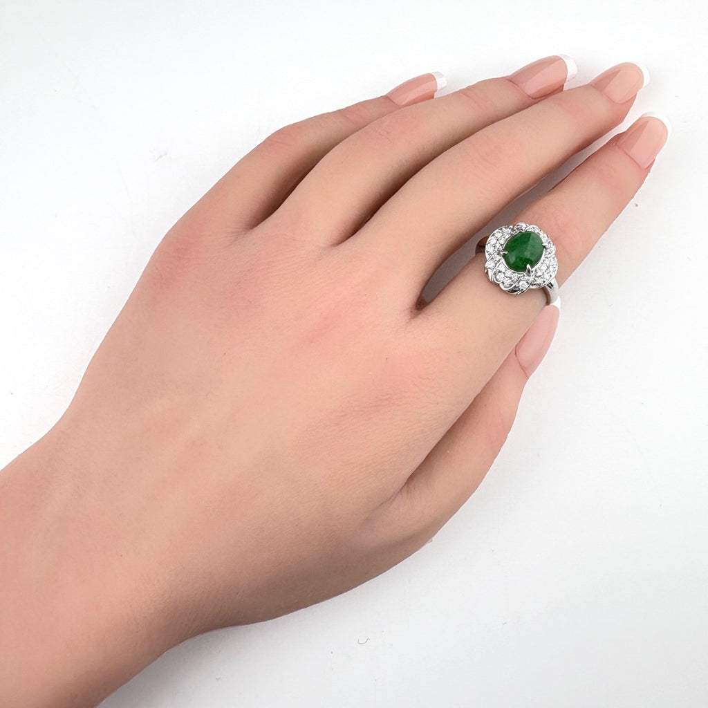 翡翠 デザインリング プラチナ 指輪 メレダイヤ リング 11号 Pt900 ヒスイ ダイヤモンド レディース ノンブランドジュエリー 【中古】nbjwl