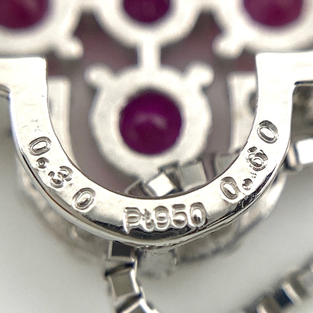 ルビー デザインネックレス プラチナ メレダイヤ ペンダント ネックレス Pt950 Pt850 ルビー レディース 【中古】nbjwl