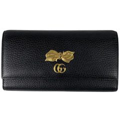 グッチ GGマーモント 折り財布 ダブルG リボン 長財布 レザー ブラック 524286 レディース 【中古】brbag
