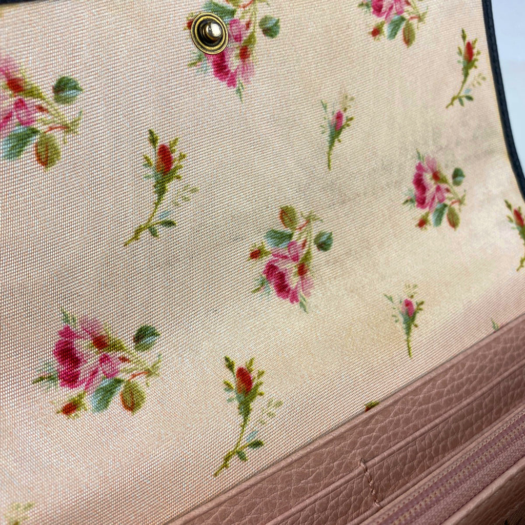 グッチ GGマーモント 折り財布 ダブルG リボン 長財布 レザー ブラック 524286 レディース 【中古】brbag