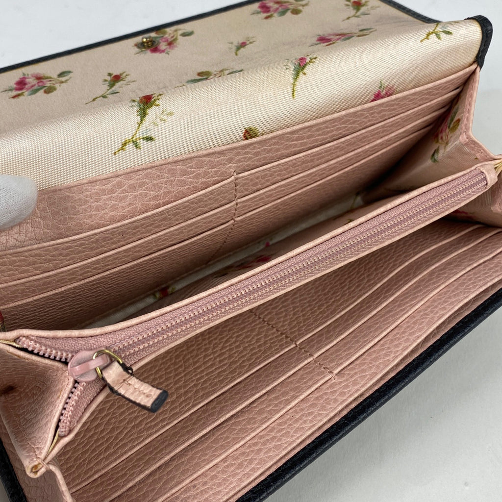 グッチ GGマーモント 折り財布 ダブルG リボン 長財布 レザー ブラック 524286 レディース 【中古】brbag