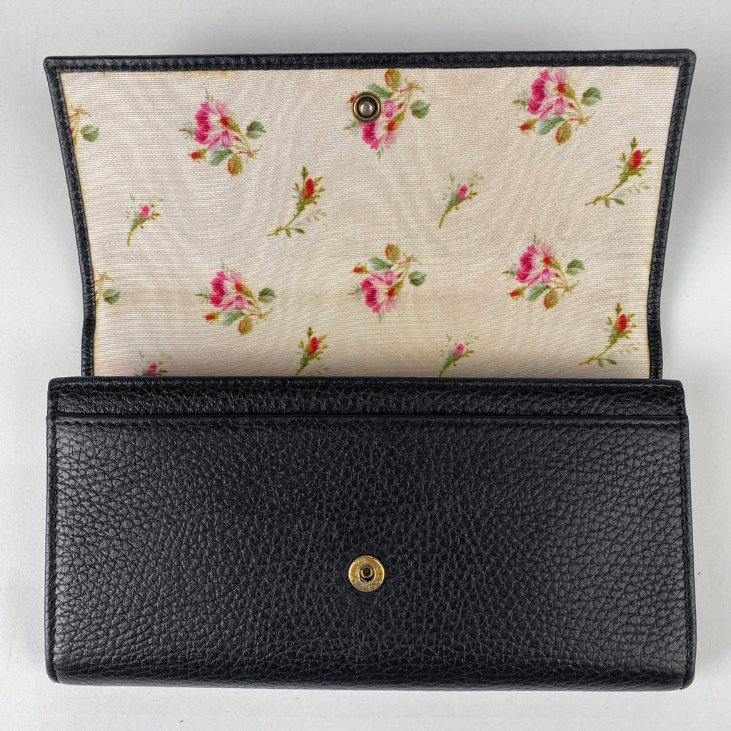 グッチ GGマーモント 折り財布 ダブルG リボン 長財布 レザー ブラック 524286 レディース 【中古】brbag