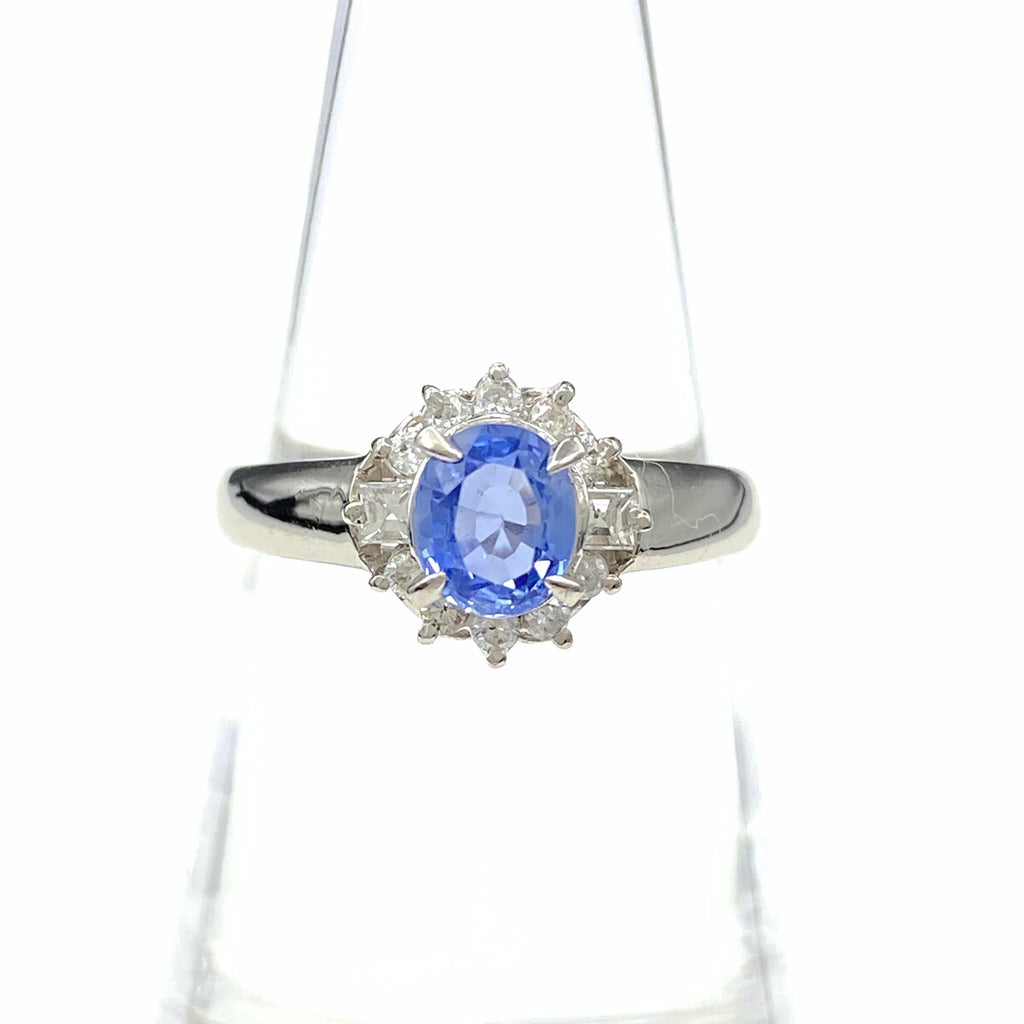 サファイア デザインリング プラチナ 指輪 メレダイヤ リング 13号 Pt850 サファイア ダイヤモンド レディース 【中古】nbjwl