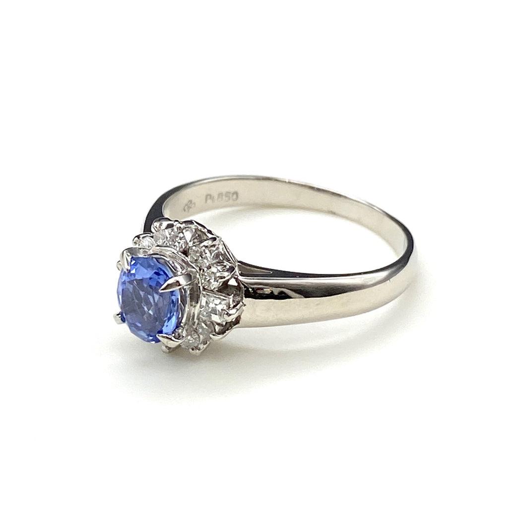 サファイア デザインリング プラチナ 指輪 メレダイヤ リング 13号 Pt850 サファイア ダイヤモンド レディース 【中古】nbjwl