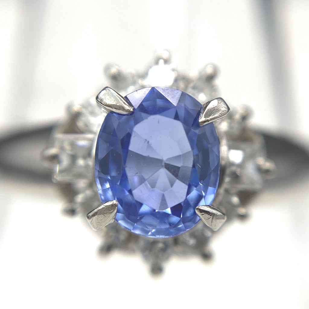 サファイア デザインリング プラチナ 指輪 メレダイヤ リング 13号 Pt850 サファイア ダイヤモンド レディース 【中古】nbjwl