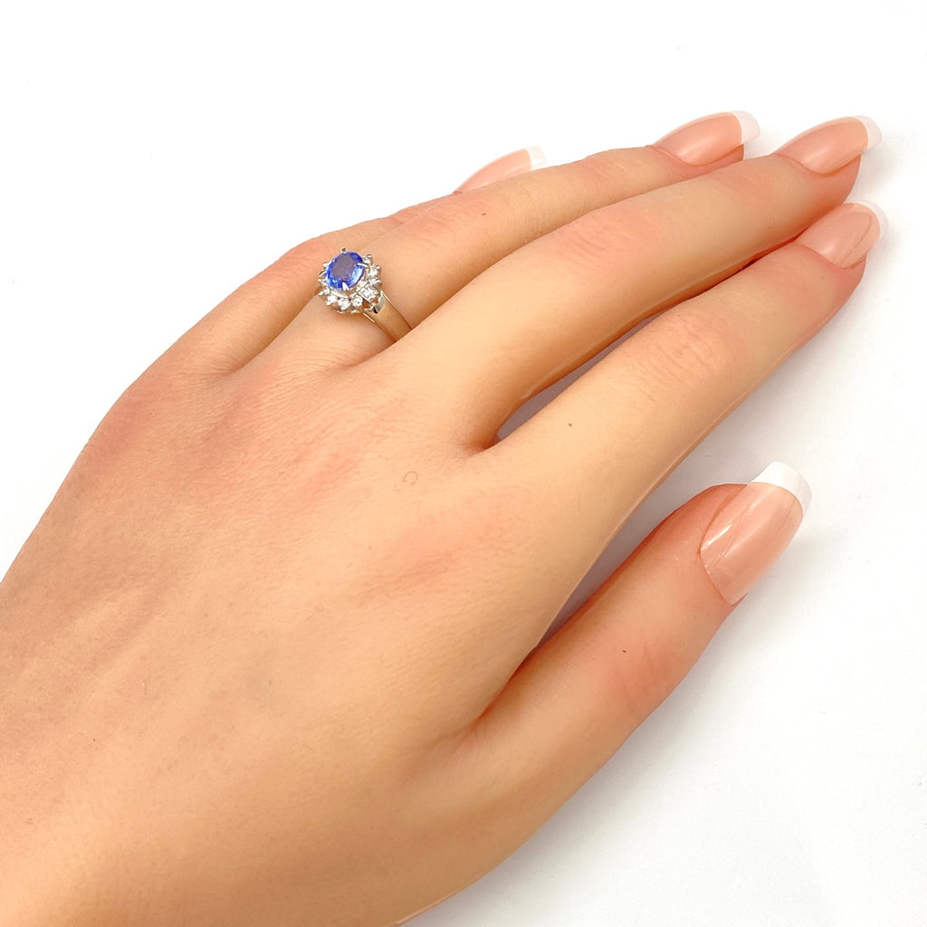 サファイア デザインリング プラチナ 指輪 メレダイヤ リング 13号 Pt850 サファイア ダイヤモンド レディース 【中古】nbjwl