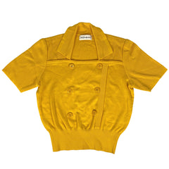 イヴ・サンローラン ロゴボタン 半袖 カットソー ニット トップス カットソー 綿 イエロー レディース 【中古】brapp