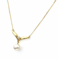 ミキモト パール デザインネックレス YG イエローゴールド 真珠 メレダイヤ ネックレス K18 パール ダイヤモンド レディース 【中古】brjwl