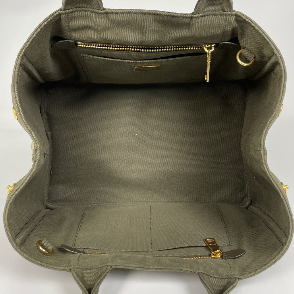 プラダ カナパ トート 2WAY ショルダーバッグ トートバッグ キャンバス グリーン レディース 【中古】brbag