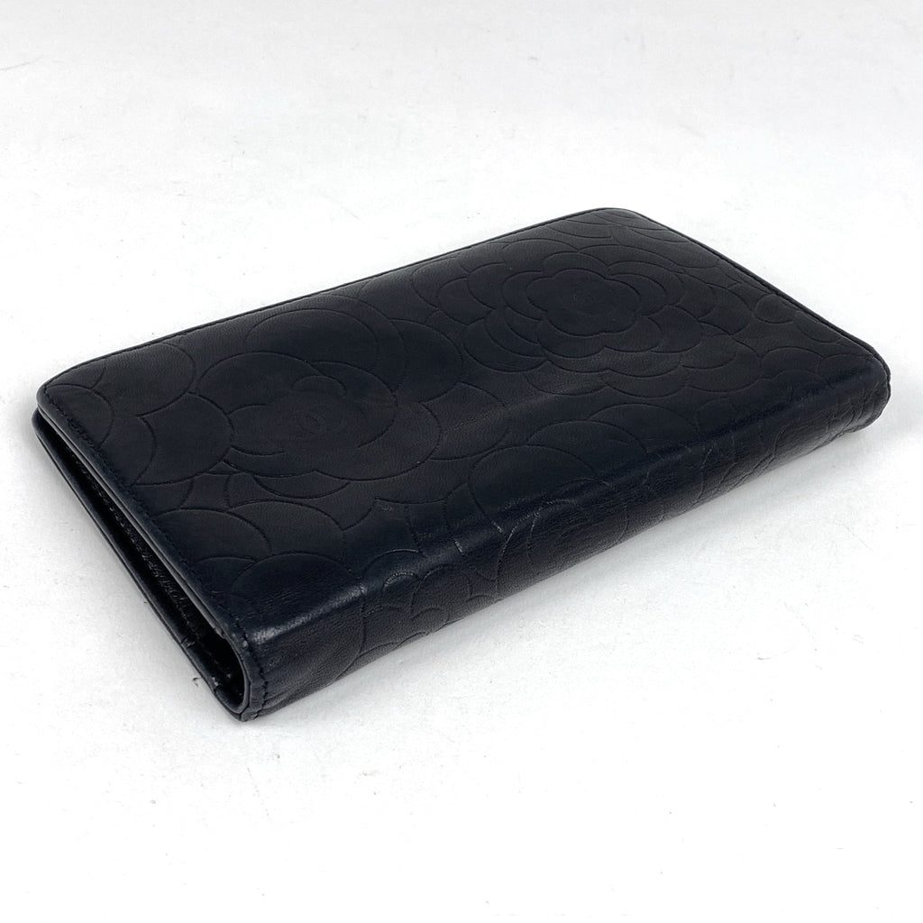 シャネル カメリア 二つ折り 長財布 ココマーク 長財布 レザー ブラック レディース 【中古】brbag