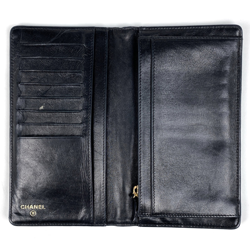 シャネル カメリア 二つ折り 長財布 ココマーク 長財布 レザー ブラック レディース 【中古】brbag