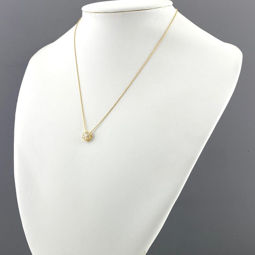 フラワーモチーフ デザインネックレス YG イエローゴールド ペンダント メレダイヤ 花 ネックレス K18 ダイヤモンド レディース 【中古】nbjwl