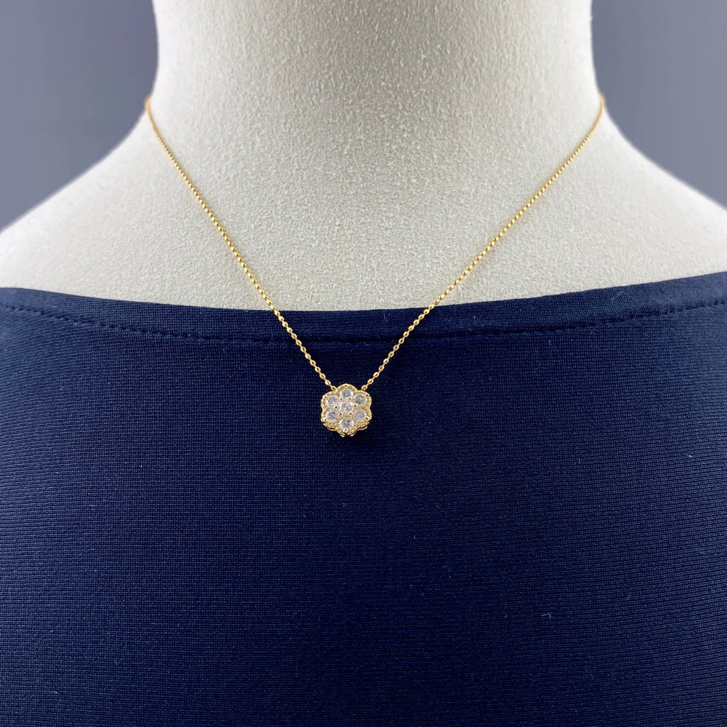 フラワーモチーフ デザインネックレス YG イエローゴールド ペンダント メレダイヤ 花 ネックレス K18 ダイヤモンド レディース 【中古】nbjwl