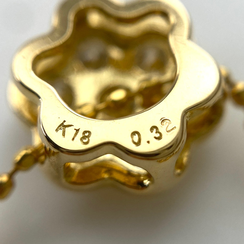 フラワーモチーフ デザインネックレス YG イエローゴールド ペンダント メレダイヤ 花 ネックレス K18 ダイヤモンド レディース 【中古】nbjwl