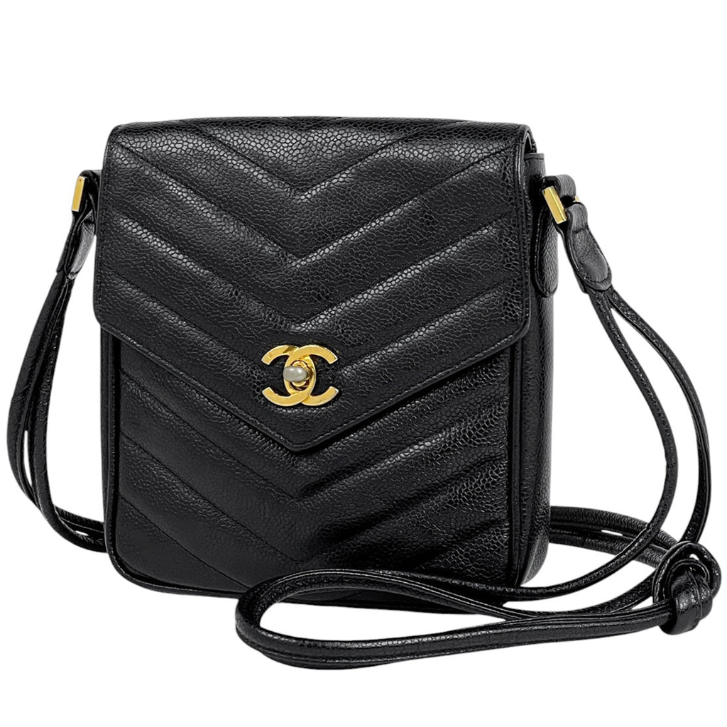 シャネル Vステッチ ショルダーバッグ ココマーク ショルダーバッグ キャビアスキン ブラック レディース 【中古】brbag