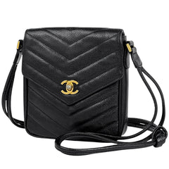 シャネル Vステッチ ショルダーバッグ ココマーク ショルダーバッグ キャビアスキン ブラック レディース 【中古】brbag