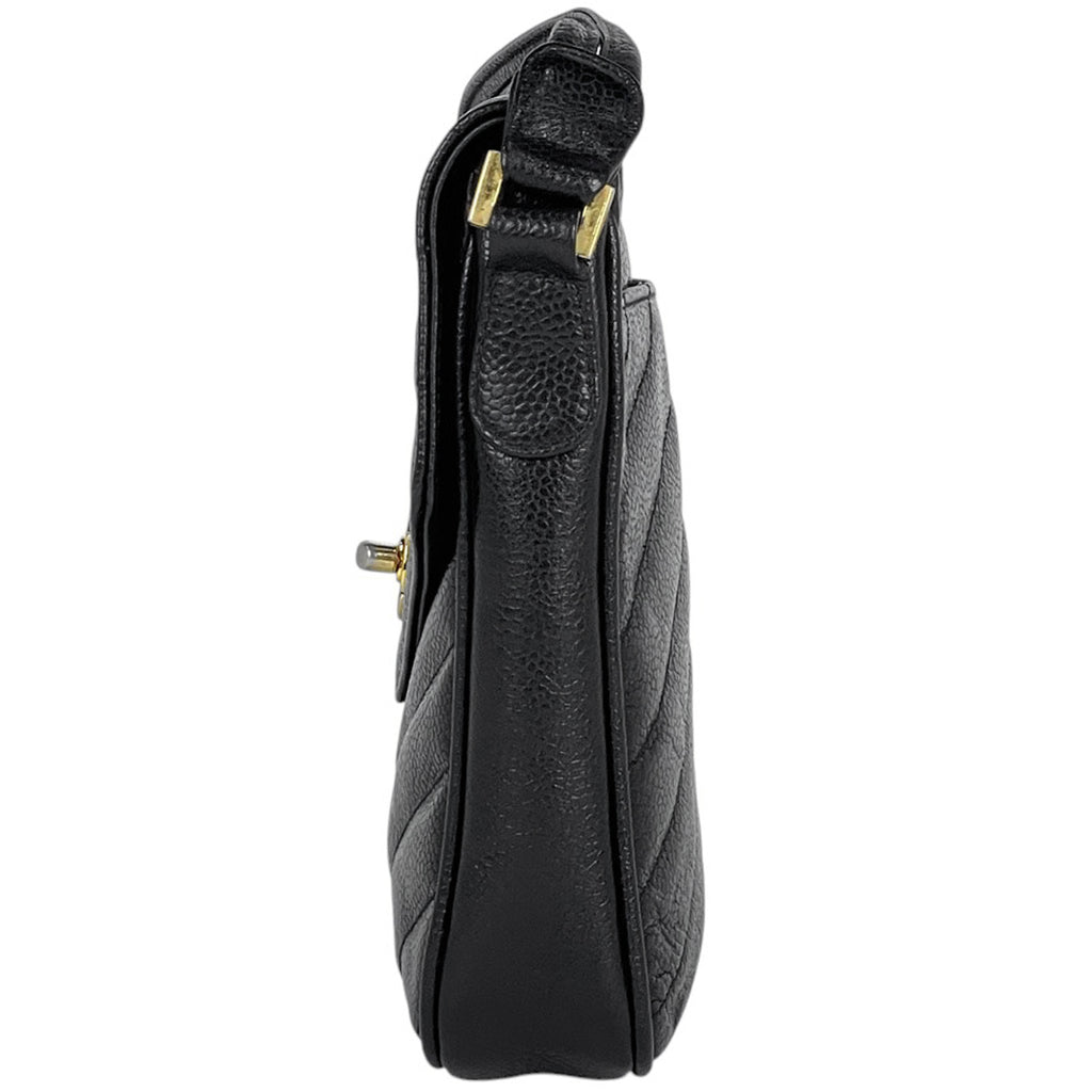 シャネル Vステッチ ショルダーバッグ ココマーク ショルダーバッグ キャビアスキン ブラック レディース 【中古】brbag