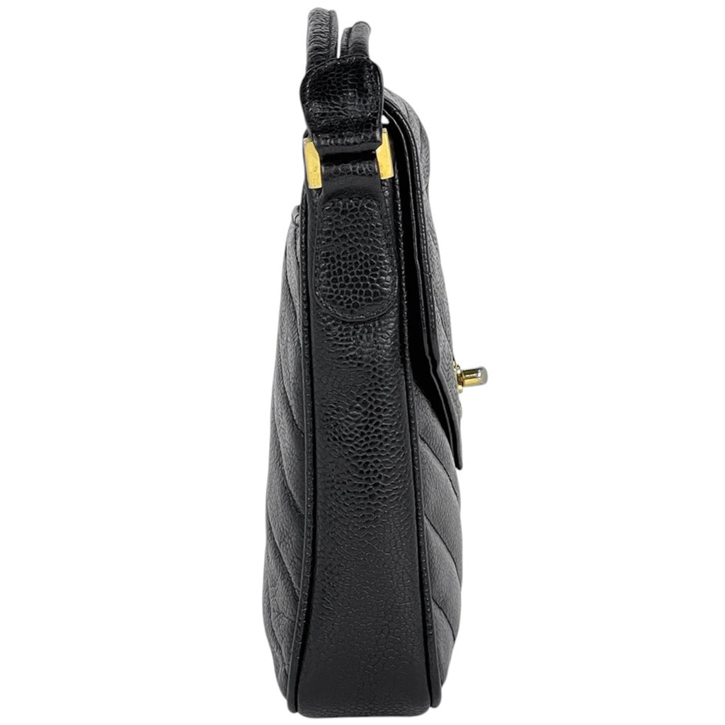 シャネル Vステッチ ショルダーバッグ ココマーク ショルダーバッグ キャビアスキン ブラック レディース 【中古】brbag
