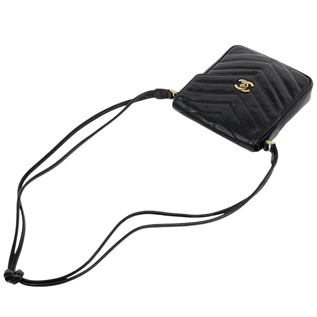 シャネル Vステッチ ショルダーバッグ ココマーク ショルダーバッグ キャビアスキン ブラック レディース 【中古】brbag