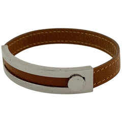 エルメス プスプス 腕輪 ブレスレット レザー シルバーメッキ ブラウン シルバー レディース 【中古】bracc