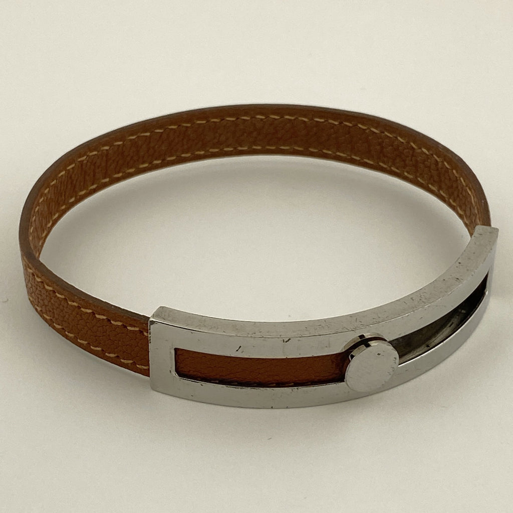 エルメス プスプス 腕輪 ブレスレット レザー シルバーメッキ ブラウン シルバー レディース 【中古】bracc