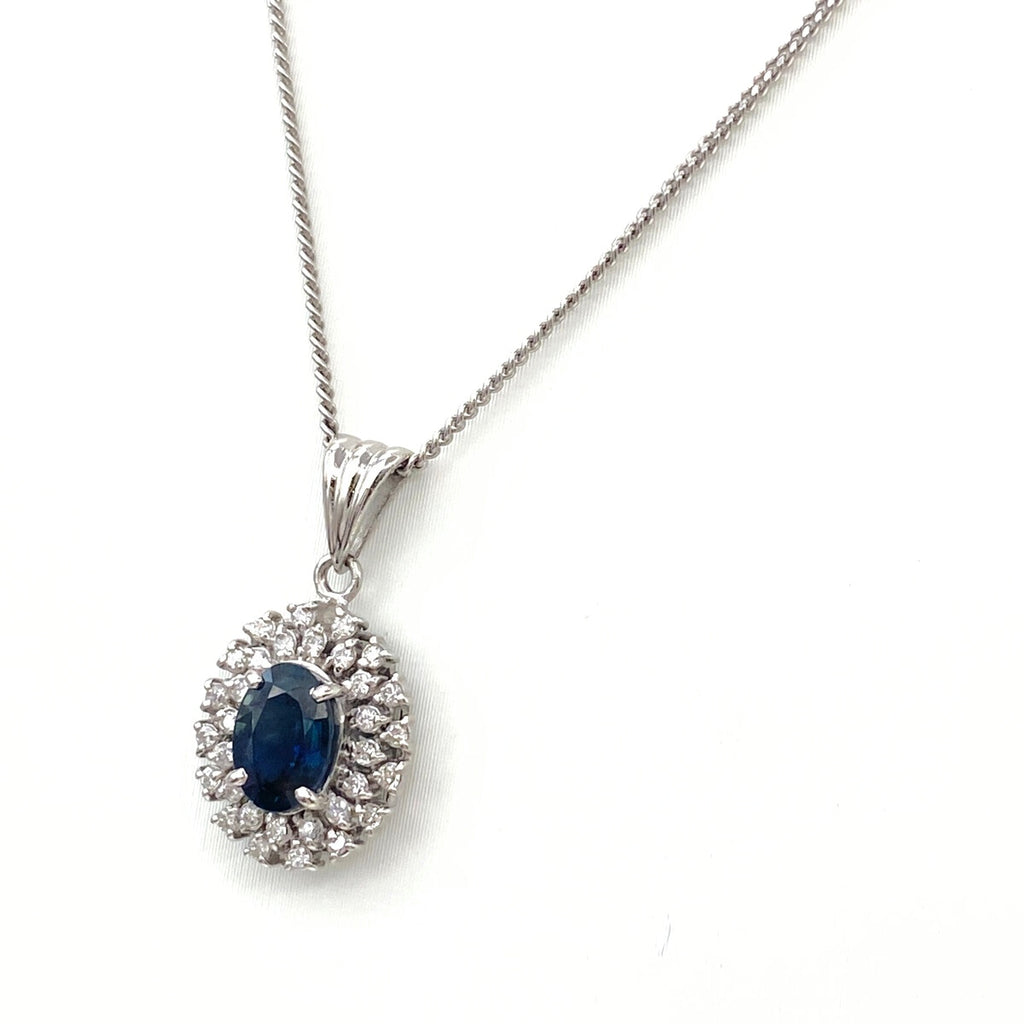 サファイア デザインネックレス プラチナ ペンダント メレダイヤ ダイヤモンド ネックレス Pt900 Pt850 サファイア レディース 【中古】nbjwl