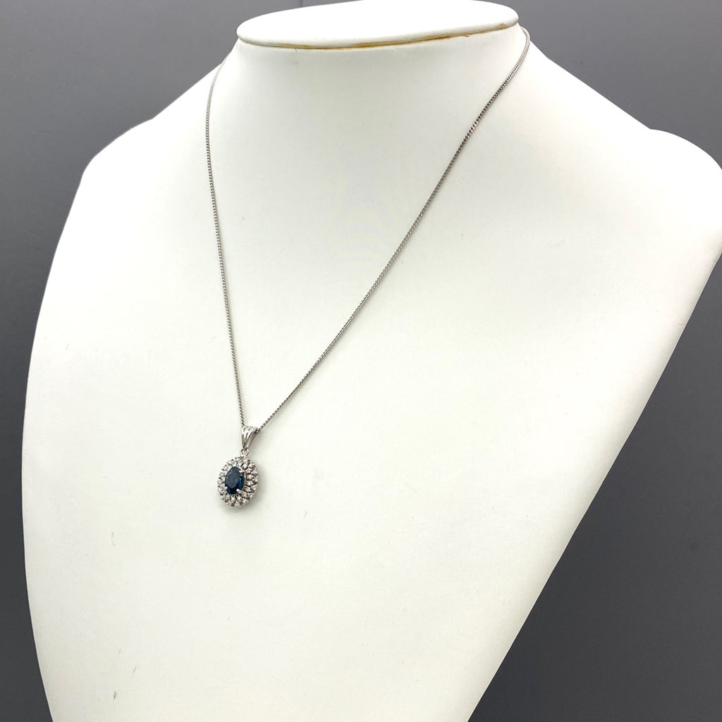 サファイア デザインネックレス プラチナ ペンダント メレダイヤ ダイヤモンド ネックレス Pt900 Pt850 サファイア レディース 【中古】nbjwl