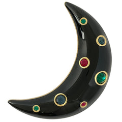 クリスチャンディオール 月モチーフ ブローチ ムーン ラインストーン ブローチ GP ゴールド ブラック レディース 【中古】bracc