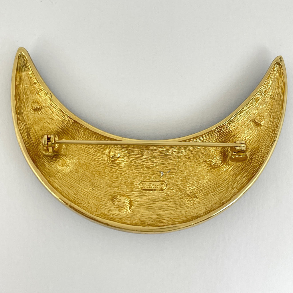 クリスチャンディオール 月モチーフ ブローチ ムーン ラインストーン ブローチ GP ゴールド ブラック レディース 【中古】bracc