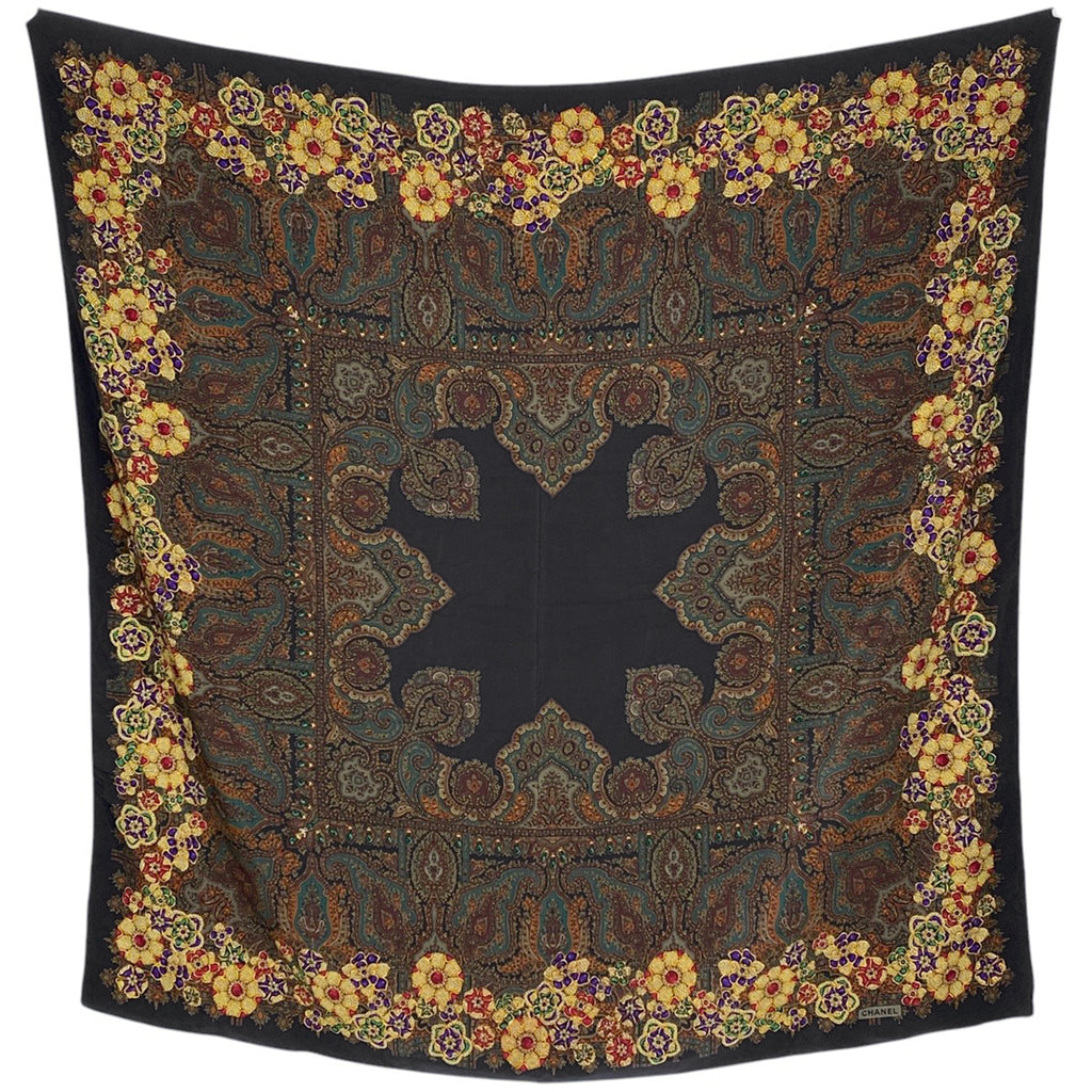 シャネル ロゴ スカーフ 大判 アクセサリー スカーフ シルク ブラック マルチカラー レディース 【中古】brbag