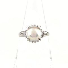 パール デザインリング プラチナ メレダイヤ 指輪 真珠 リング 17号 Pt900 パール ダイヤモンド レディース 【中古】nbjwl