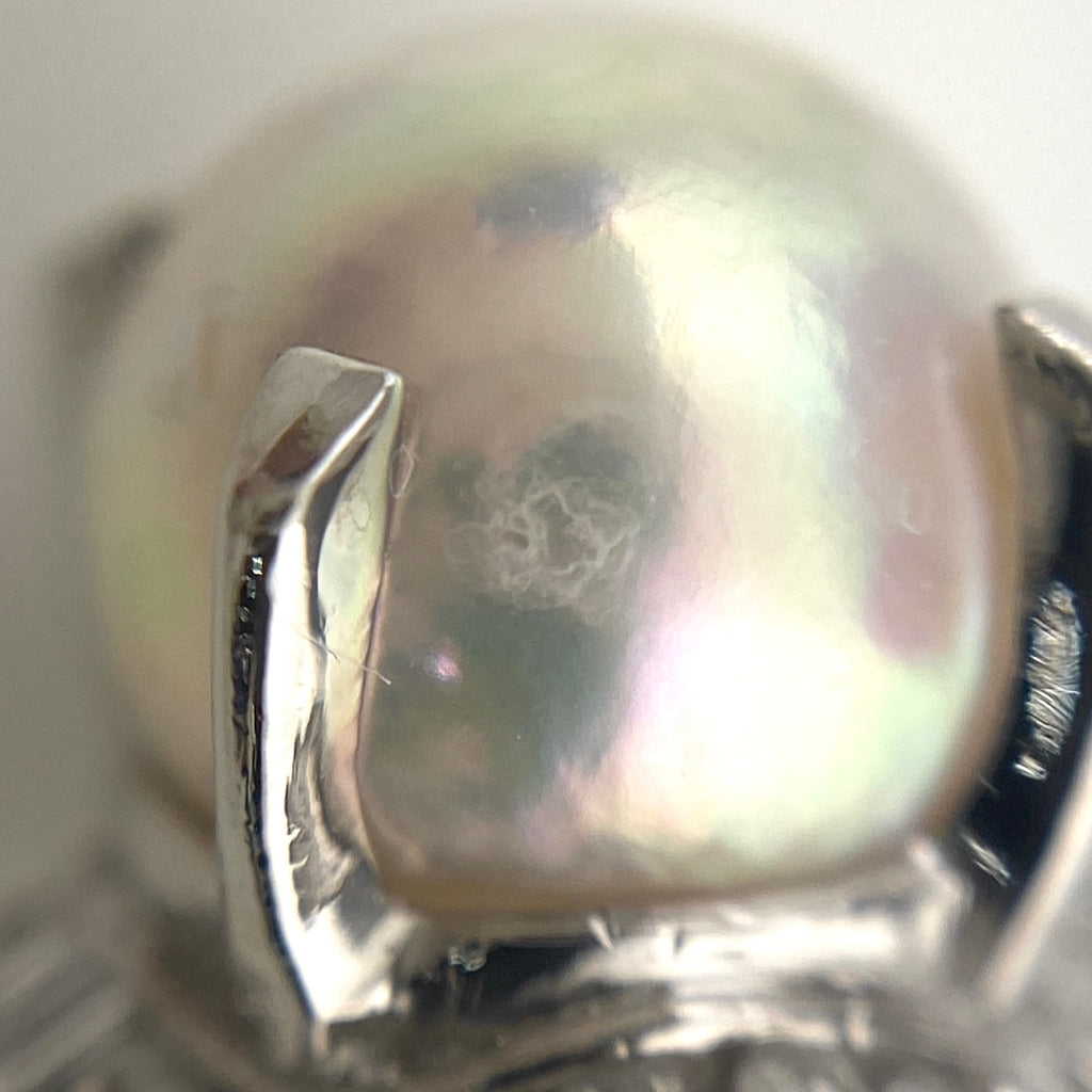 パール デザインリング プラチナ メレダイヤ 指輪 真珠 リング 17号 Pt900 パール ダイヤモンド レディース 【中古】nbjwl