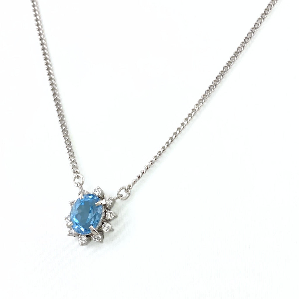 アクアマリン デザインネックレス プラチナ ペンダント メレダイヤ ネックレス Pt900 Pt850 アクアマリン レディース 【中古】nbjwl