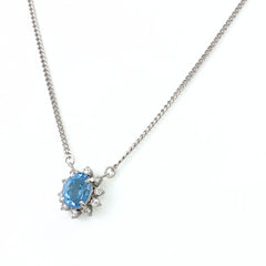 アクアマリン デザインネックレス プラチナ ペンダント メレダイヤ ネックレス Pt900 Pt850 アクアマリン レディース 【中古】nbjwl