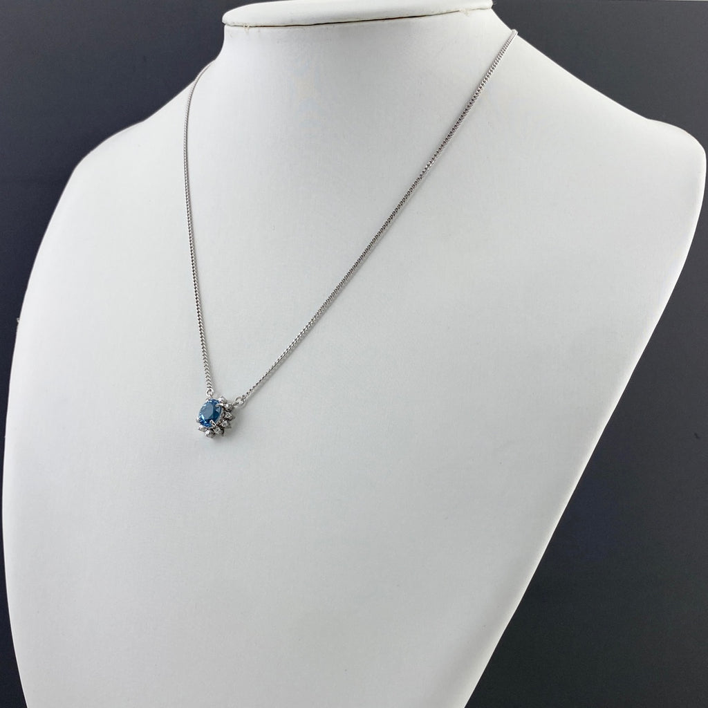 アクアマリン デザインネックレス プラチナ ペンダント メレダイヤ ネックレス Pt900 Pt850 アクアマリン レディース 【中古】nbjwl