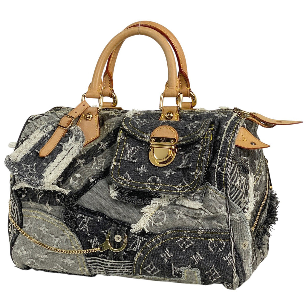 ルイ・ヴィトン スピーディ30 ボストンバック パッチワーク ハンドバッグ モノグラムデニム グリ(グレー) ブラック M95381 レディース 【中古】brbag