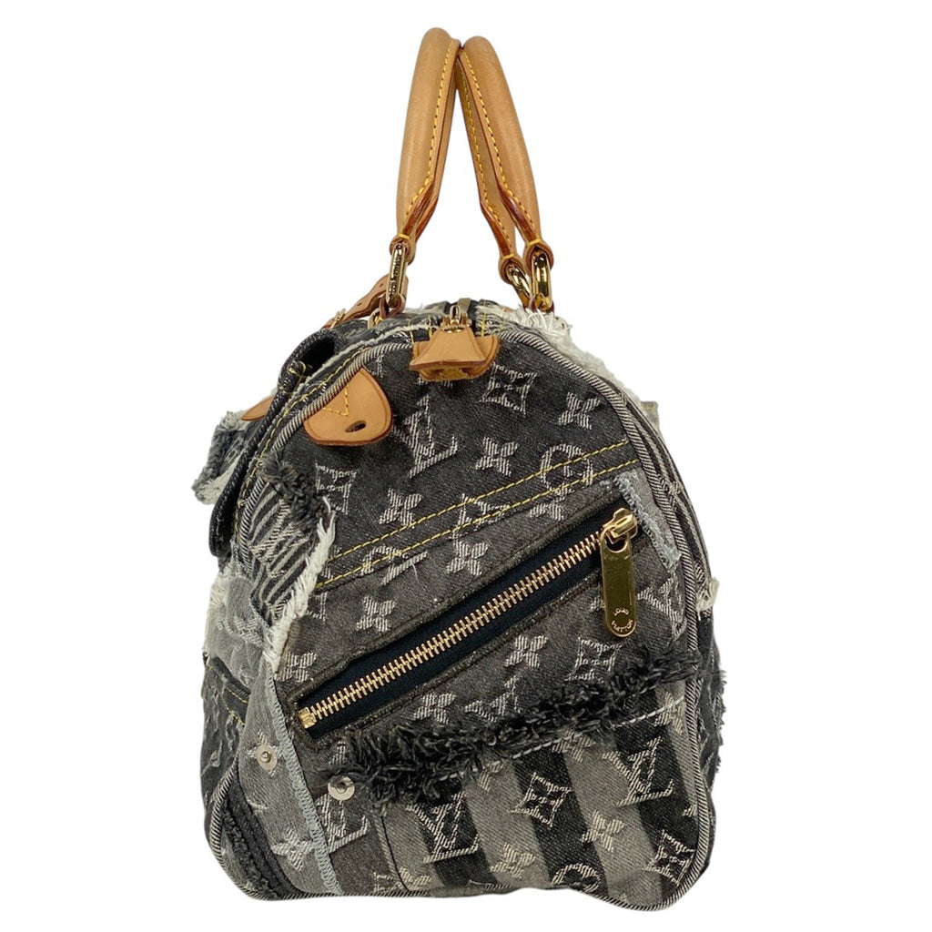 ルイ・ヴィトン スピーディ30 ボストンバック パッチワーク ハンドバッグ モノグラムデニム グリ(グレー) ブラック M95381 レディース 【中古】brbag